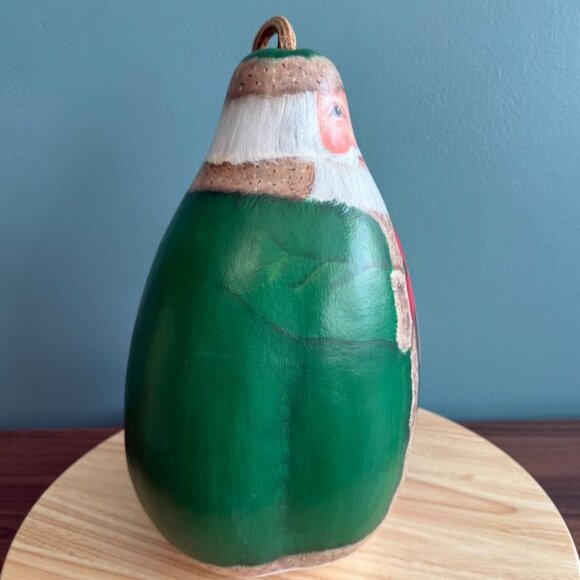 Vintage Hand Painted Painted Santa Claus Gourd Decoration Green Multi 13 1/2" - Picture 5 of 10